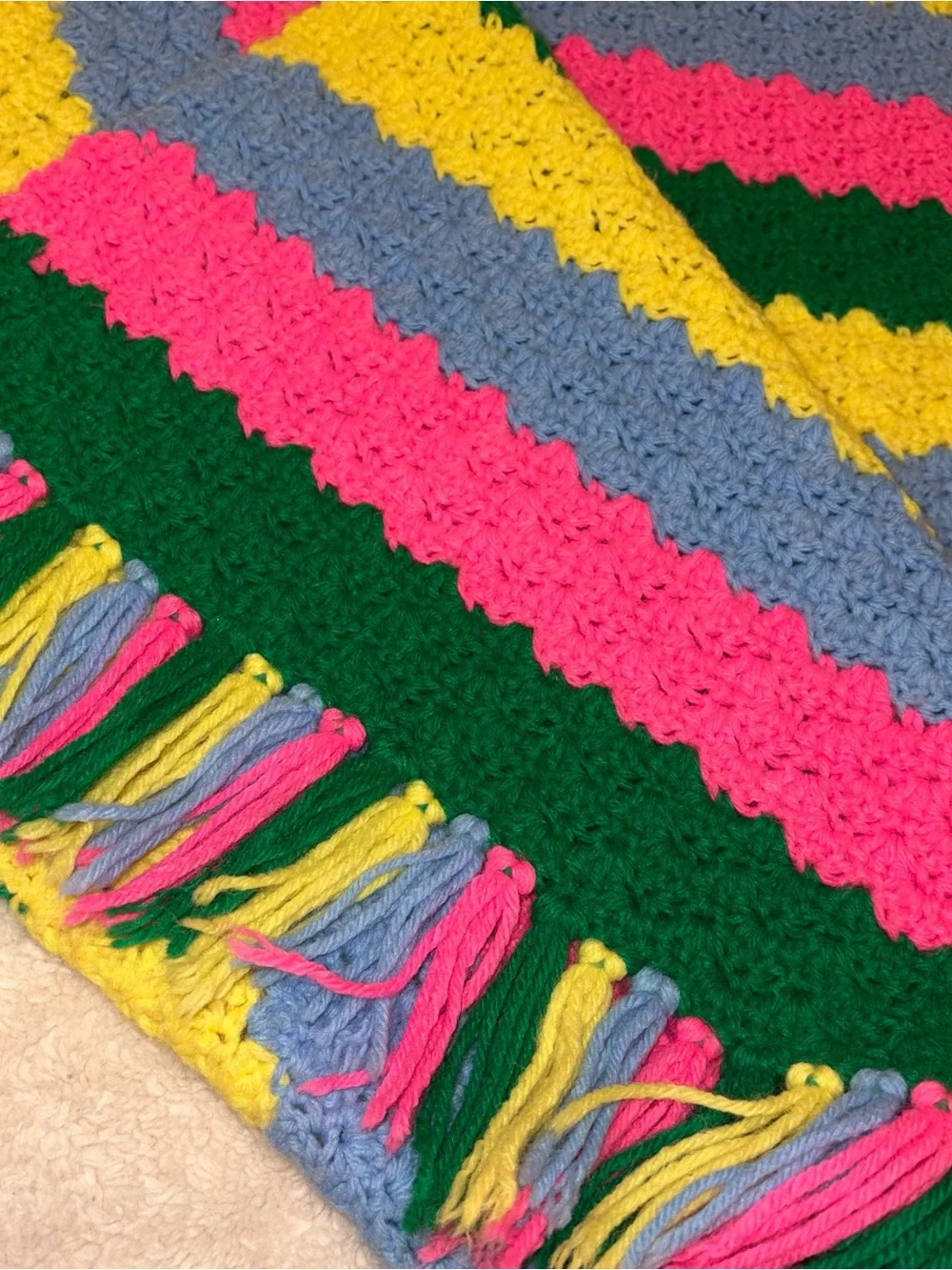 Handmade Colorful Crochet Throw Blanket - Bright Pink, Yellow, Green, Blue